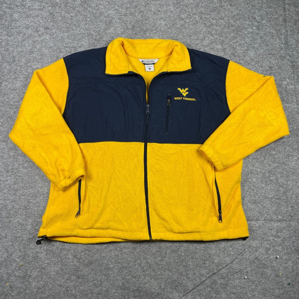 West Virginia Mountaineers Jacket Mens XXL Yellow Columbia Fleece Full Zip Yoke